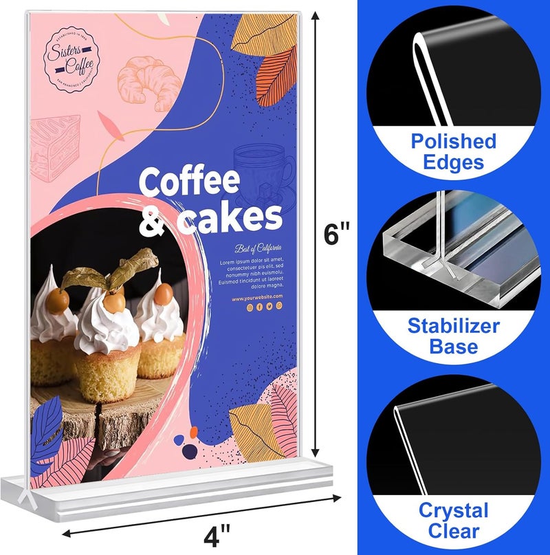 dulvus Acrylic Sign Holder 4x6 Inches 24 Pack, Double Sided Clear Display Stand Table Top Sign Paper Holder, Vertical Menu Flyer Holder, Plastic Sign Frame for Stores, Restaurants, Hotels, Office - Image 2